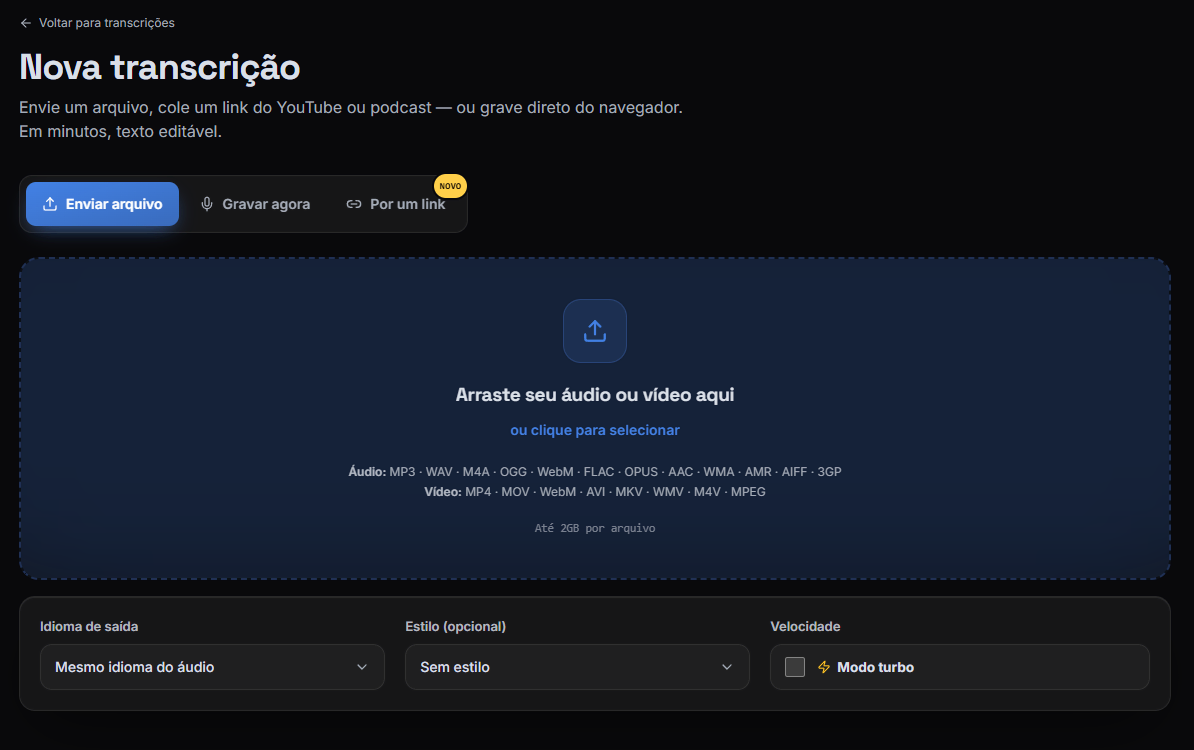 Tela do AudioScript